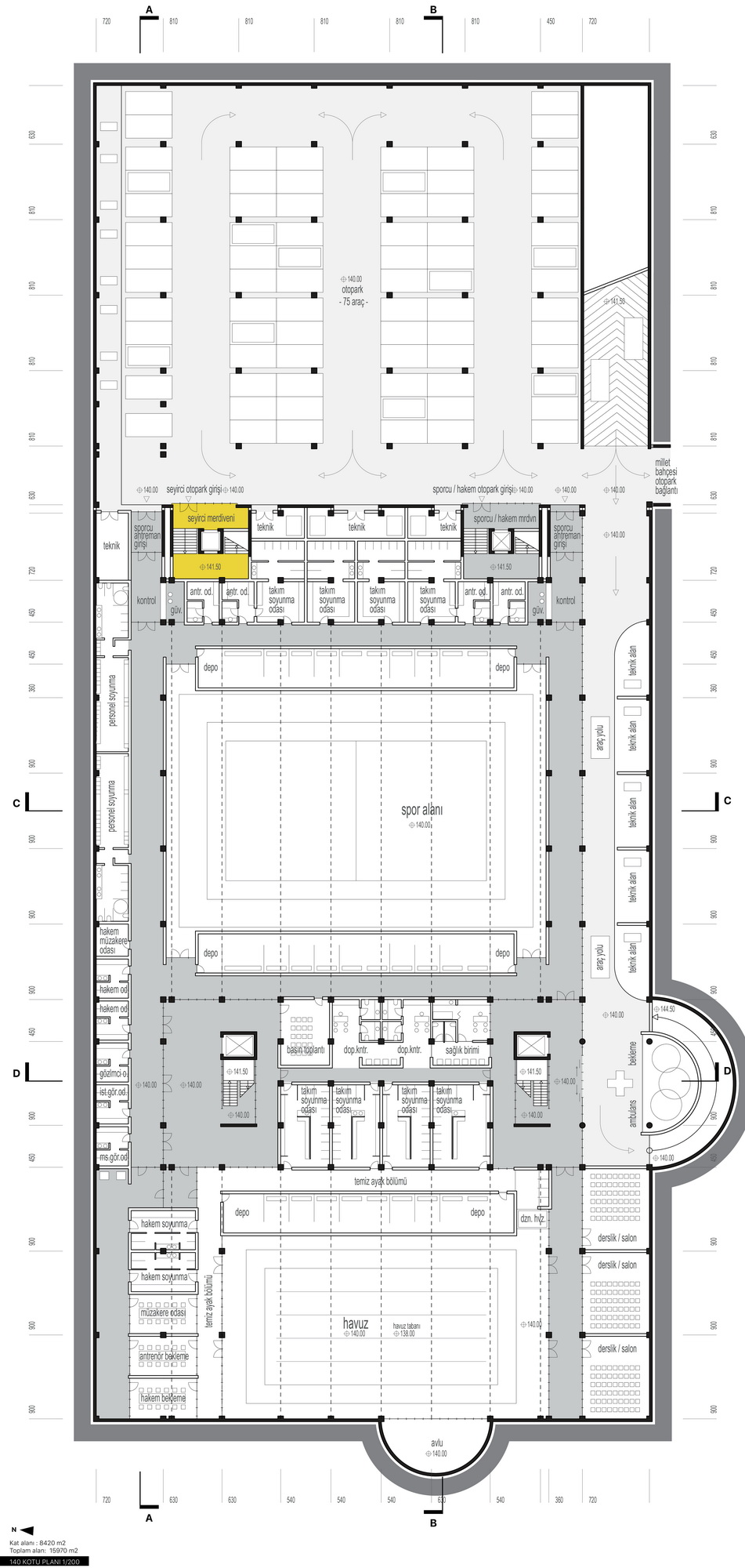 Bursa Atatürk Spor Salonu projesine ait plan