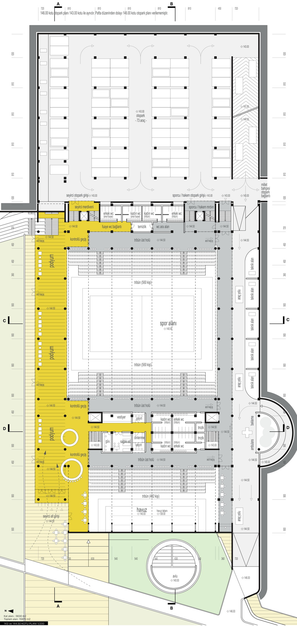 Bursa Atatürk Spor Salonu projesine ait plan