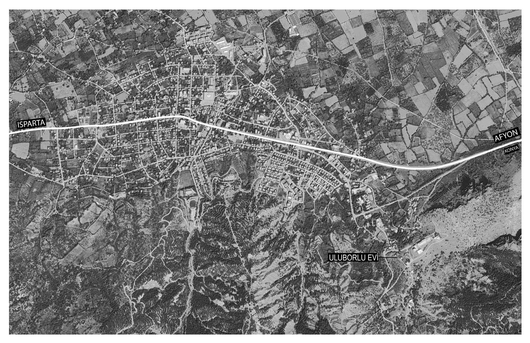 Uluborlu'nun bölge içindeki konumu — 1/20000 yaklaşım paftası